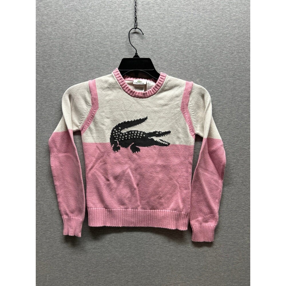 Lacoste Pink/ White 100% Cotton Sleeve Sweater